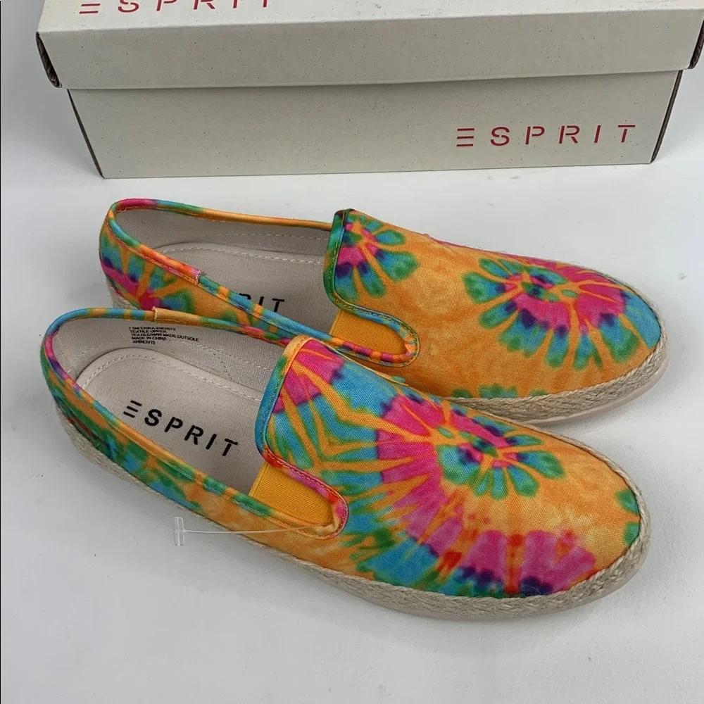 Esprit Erika Colorful Rainbow Tie-Dye Espadrilles shoes flats size 7.5 NEW NWT